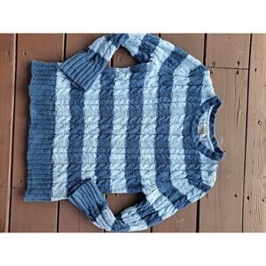 LL Bean Sweater Womans XS Petite  Blue Striped Cable Knit